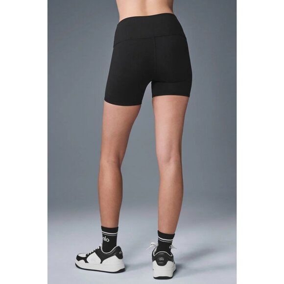 ALO Yoga 5" Airbrush High Waist Biker Shorts in Black - Picture 5 of 6